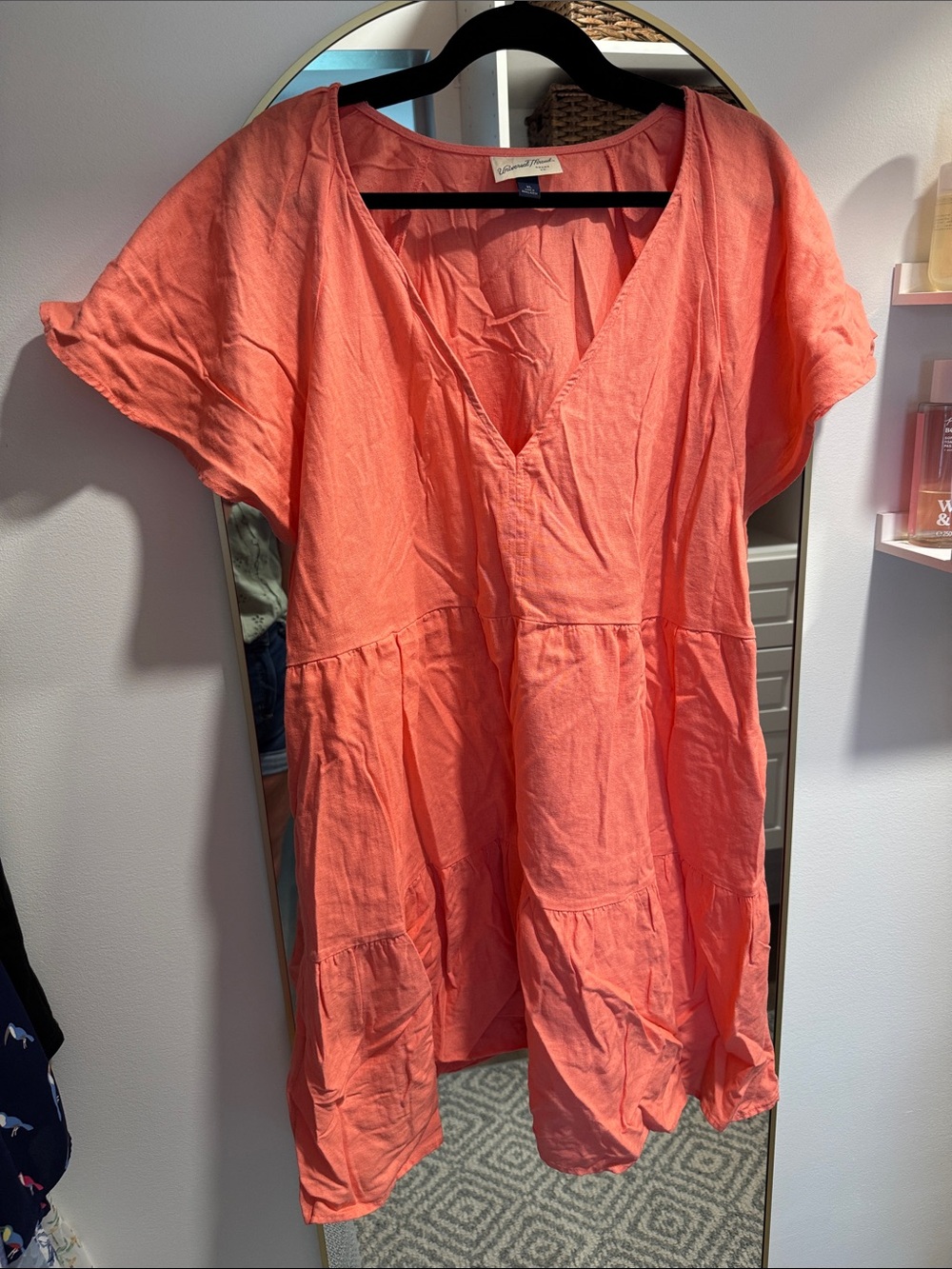Universal Thread Coral V-Neck Short Sleeve Mini Dress with Pockets XL